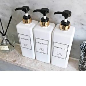 HARRA HOME Modern Gold Design Shower Dispenser Sets, 27 oz Refillable Bottles Wi
